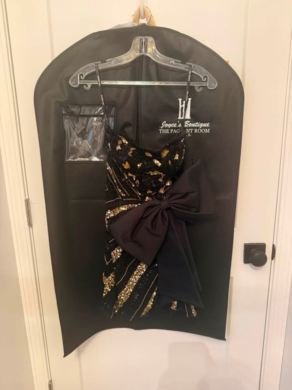 Sherri Hill Black and Gold Sequin Hoco Dress with Bow